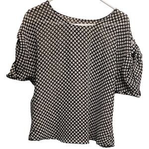 Gap Semi Sheer Black White Short Sleeve Diamond Circle Pattern Blouse Size Med